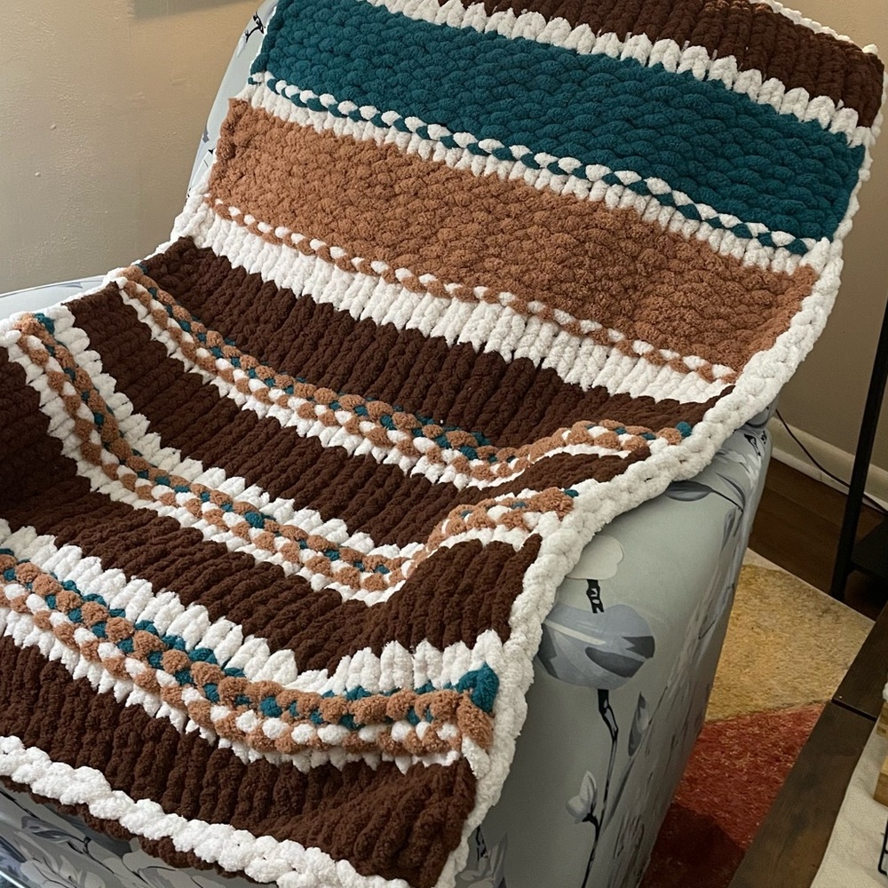 Handmade Chunky Knit Blanket-warm colors, throw size Perfect for your couch!